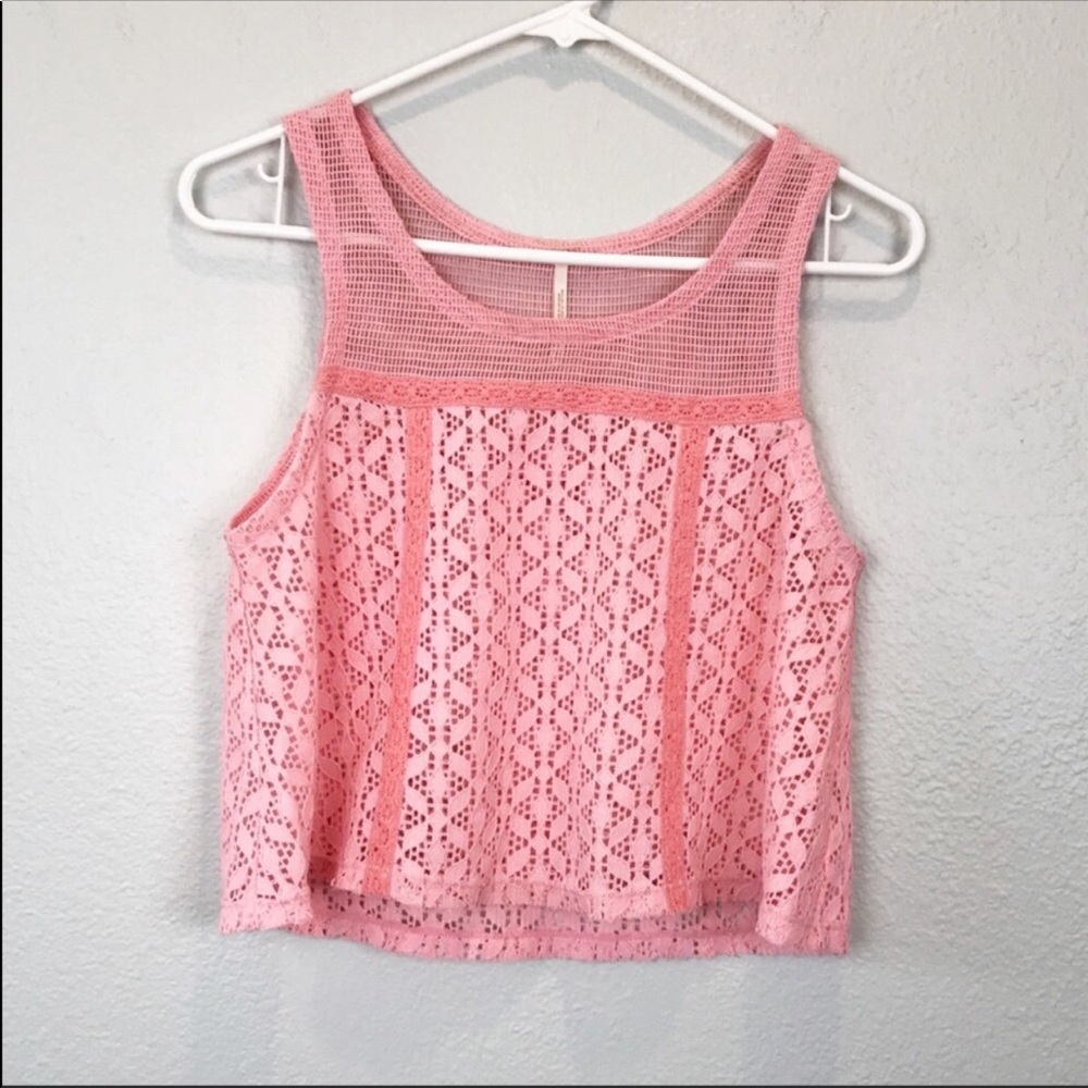 Free People Crochet Pink Crop Boho Tank Top XS